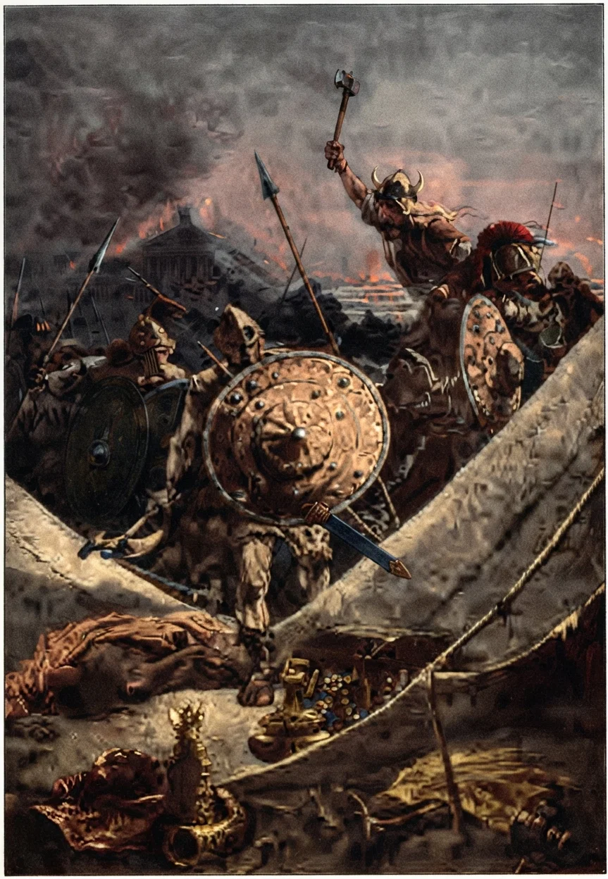 The eternal city opened her gates; and for fourteen days, it was plundered with a degree of rapacity which the Visigoths of Alaric had not approached.
