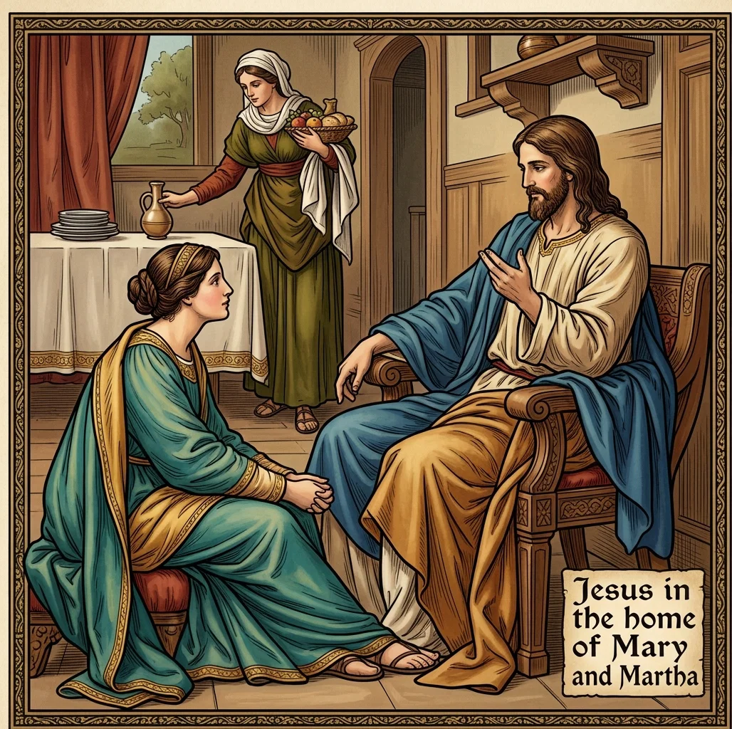 Jesus in the house of Mary and Martha.
