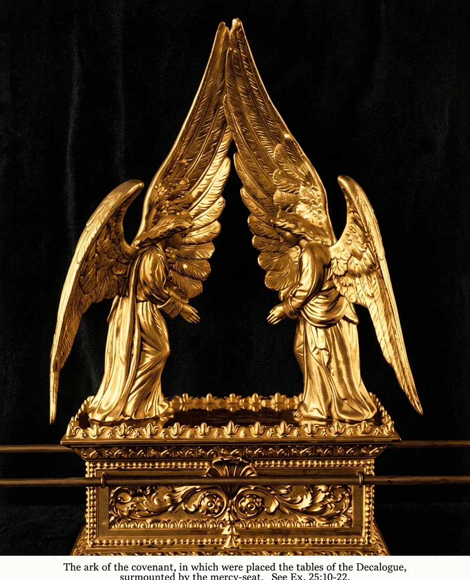 The ark of the covenant, in which were placed the tables of the Decalogue, surmounted by the mercy-seat. See Ex. 25:10-22.