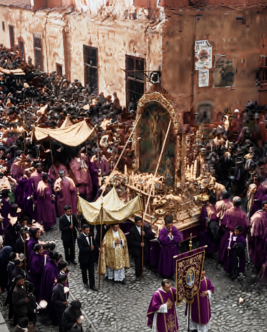 Annual Catholic Procession in Lima, bearing the "Lord of Miracles" from church to church to protect the city from earthquakes.
