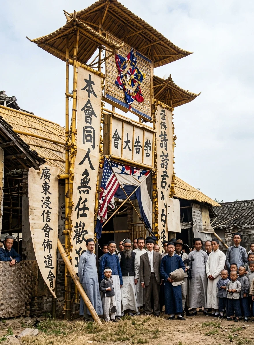 Front door of Elder Stafford's bamboo tent at Kading. The picture was taken just before the meetings were opened.