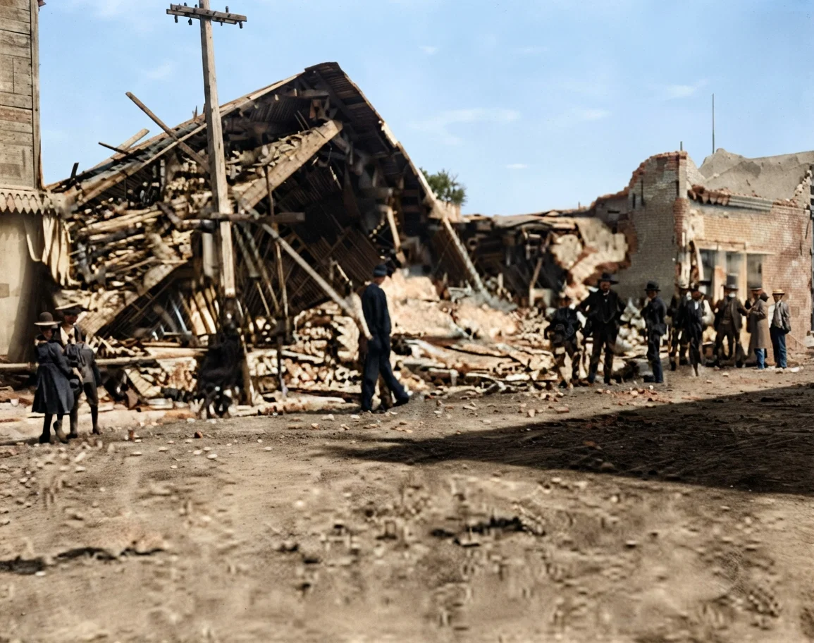 Post Office, Rogers' Store, and a large building under construction, Castro Street, Mountain View.