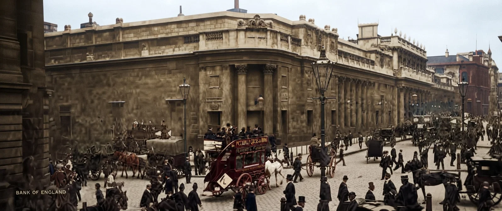 The Bank of England in London, sometimes called the “Old Lady of Threadneedle Street,” the strongest financial institution in the world.