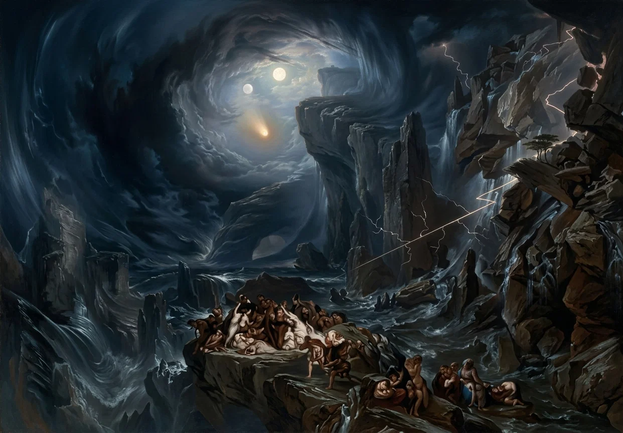 THE DELUGE
The Flood, the apostle Peter tells us, with its destruction of those who had identified themselves with sin, was one of the great object lessons to “those that after should live ungodly.” See 2 Peter 2:4-6; 3:5, 6