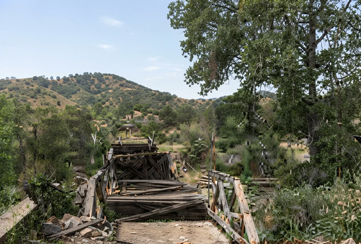 Ruins of a Bridge about Five Miles from Healdsburg. Caused by the Earthquake.