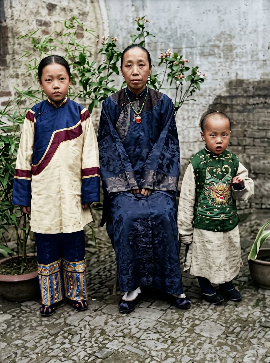 Chinese Mother, Daughter, and Son