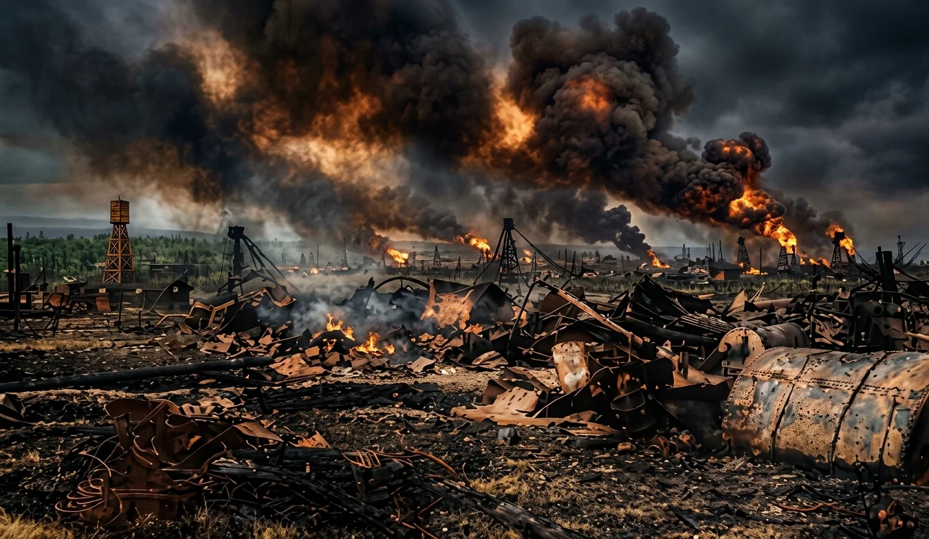OIL WELLS IN GALICIA SET ON FIRE BY THE RETREATING RUSSIANS