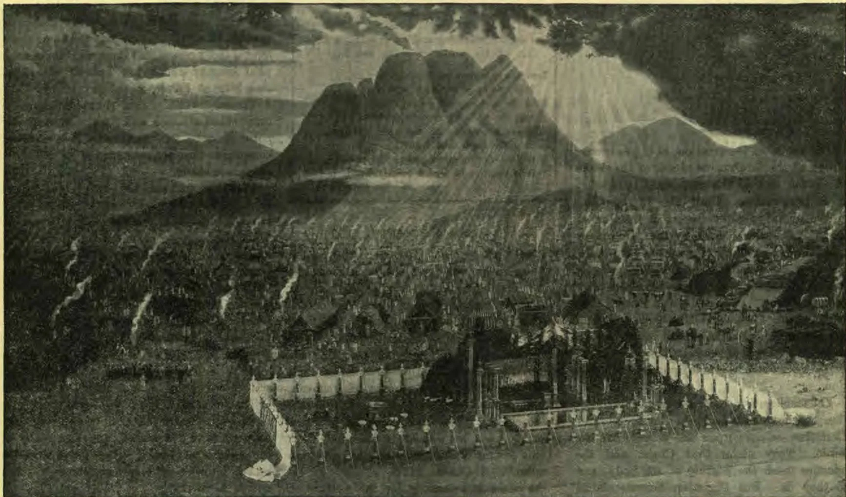 Sectional View of the Sanctuary Cut Away on Side, Showing the Holy and Most Holy Places, Together with the Outer Court.