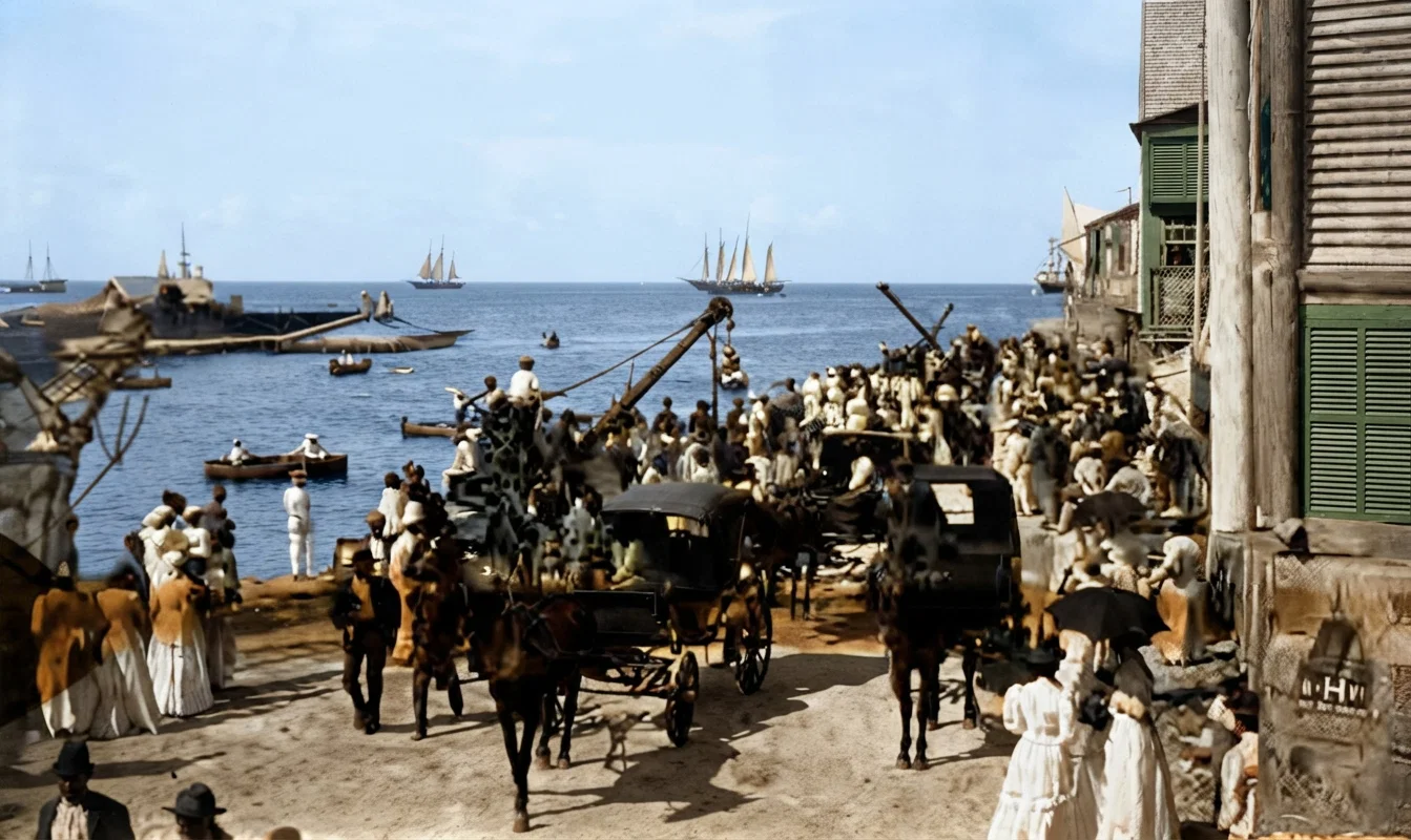 Wharf Scene in Bridgetown, Barbados.
