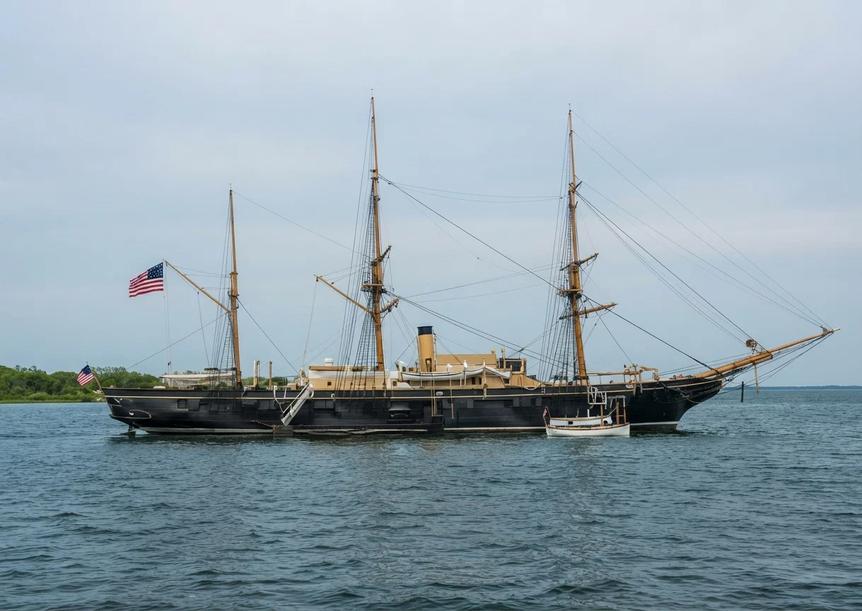 The old wooden steam vessel "Hartford," built in 1858. She was famous during the Civil War as Admiral Farragut's flag-ship. It was on this vessel in the battle of Mobile Bay that he had himself lashed to the mast in order to direct the fight. She was rebuilt in 1898, and is now in use as a training-ship.