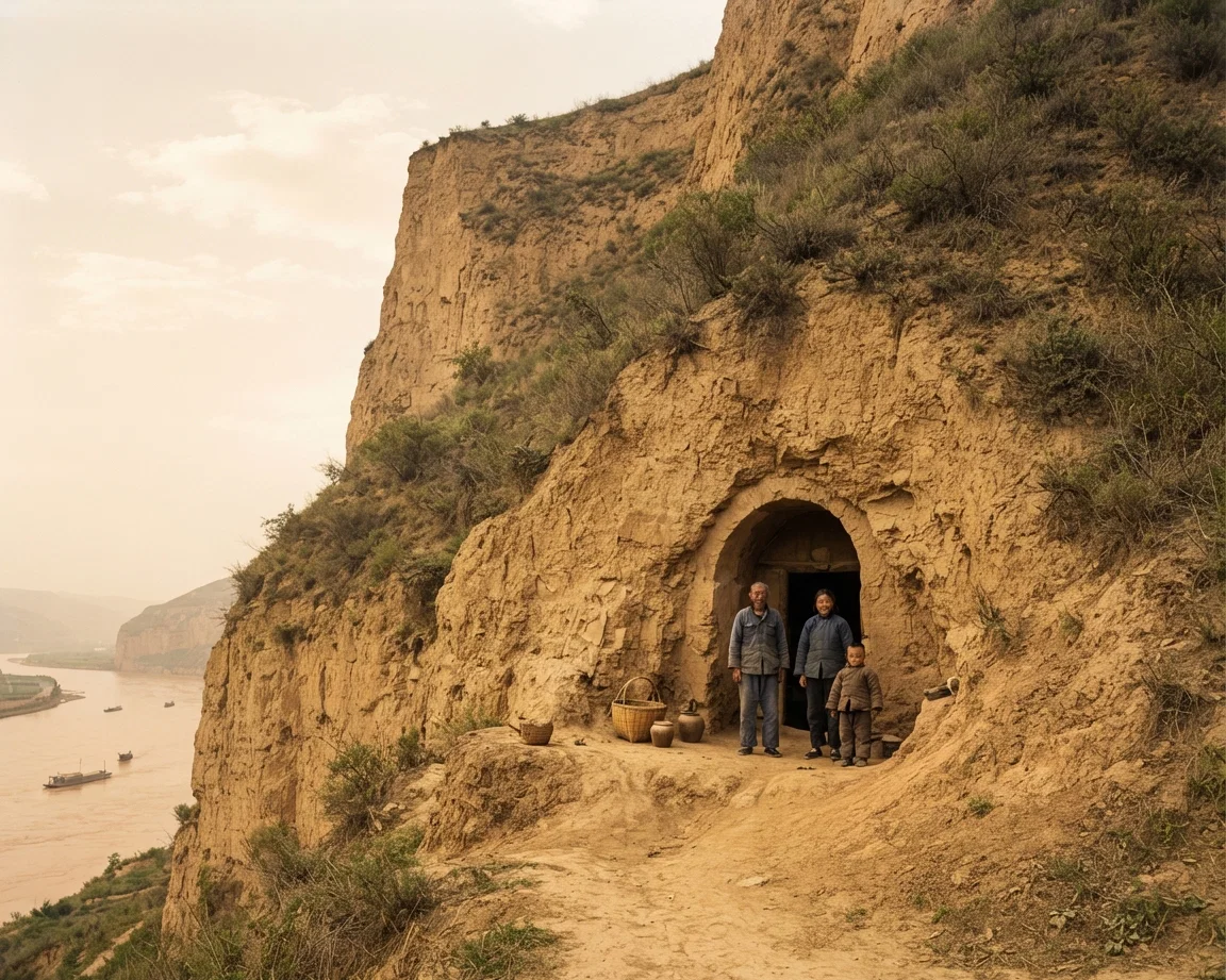 Cave Home on Yellow River, in Loess Deposit.