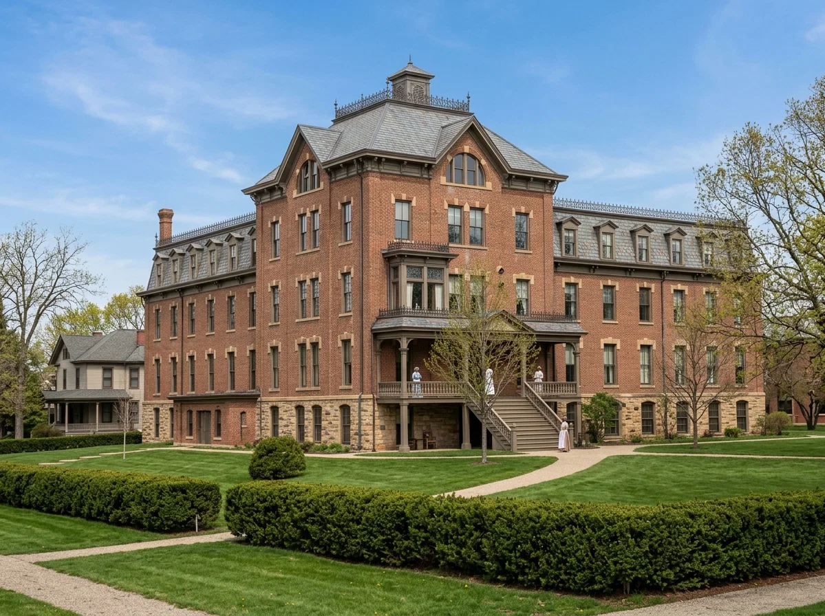 WEST HALL.—FORMERLY OCCUPIED AS A DORMITORY OF THE BATTLE CREEK COLLEGE, NOW FILLED WITH SANITARIUM PATIENTS. ACCOMMODATES ABOUT ONE HUNDRED.