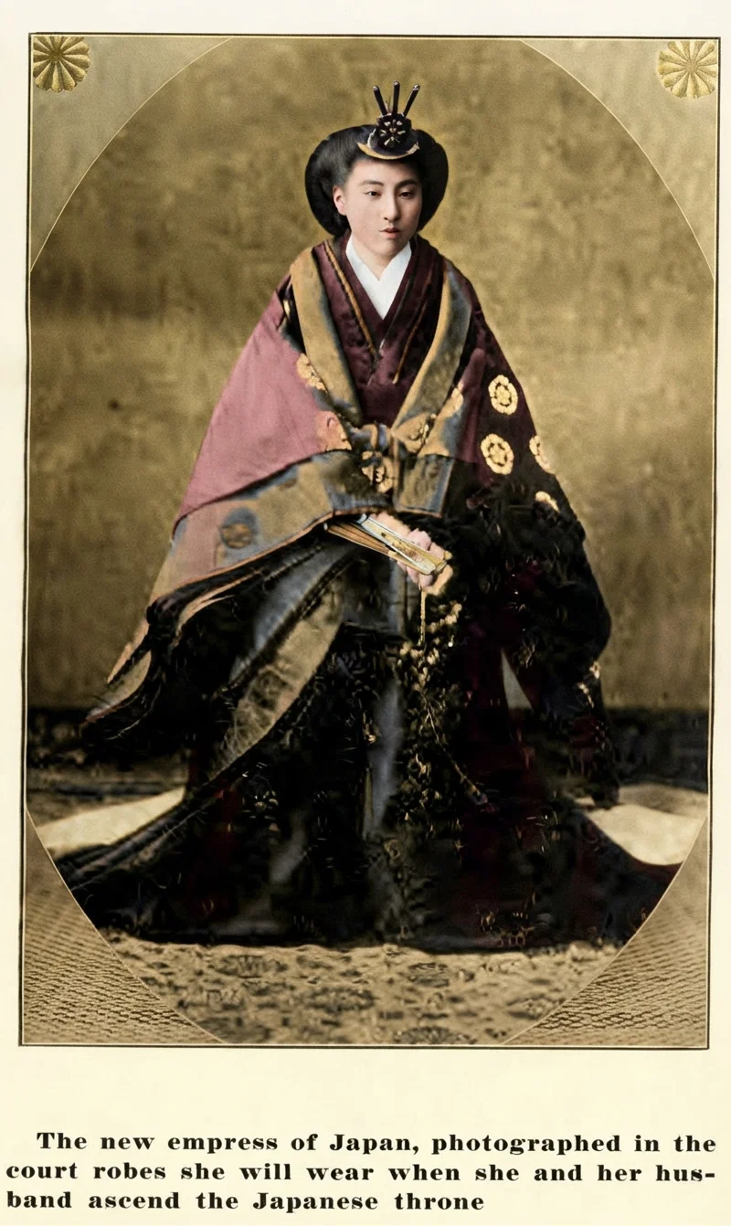 The new empress of Japan, photographed in the court robes she will wear when she and her husband ascend the Japanese throne