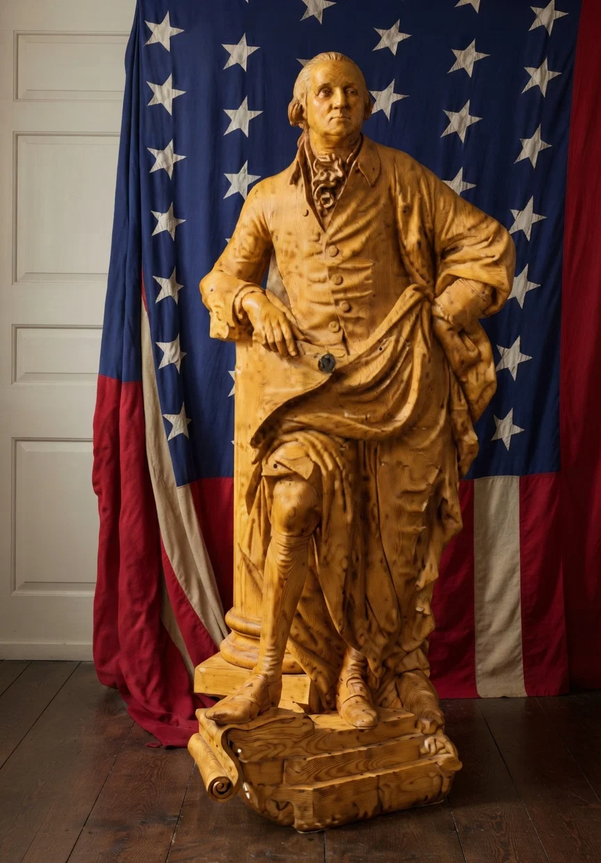 From a photograph of the statue of Washington in Independence Hall, Philadelphia. It was carved from yellow pine by William Rush, and is said to be the best statue of Washington made.