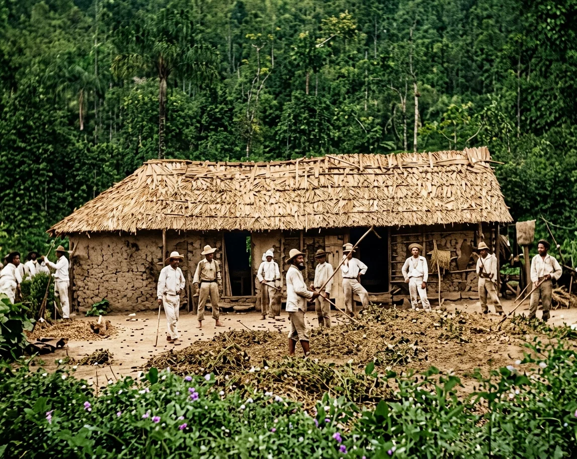 No. 8. Hut and Threshing Floor of Brazilian Farmer. Threshing Beans.