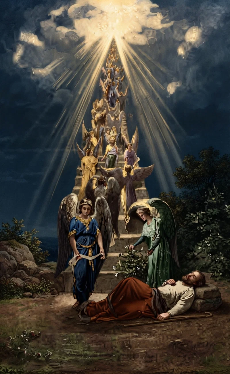 "THIS MAN OF FAITH BEHOLDS THE LADDER OF JACOB'S VISION"
