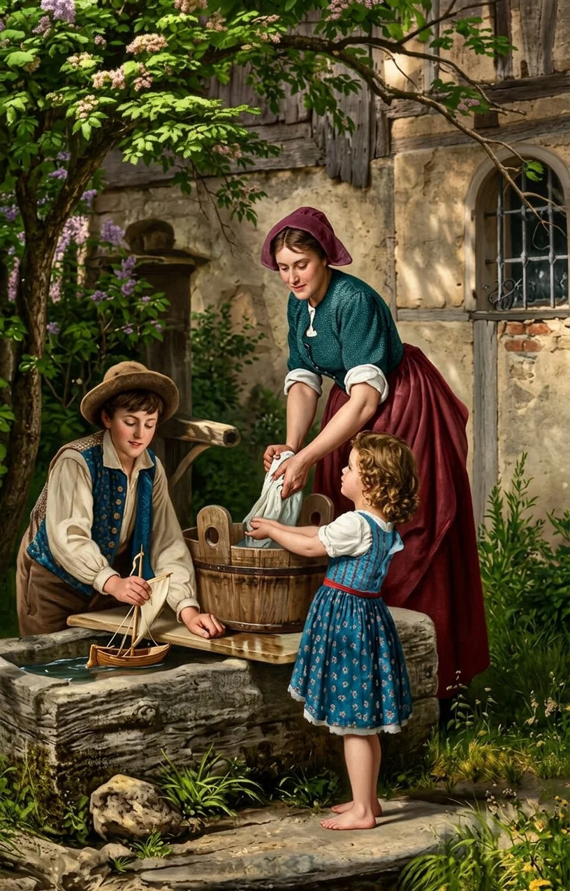 MOTHER AND CHILDREN IN HAPPY CONFIDENCE