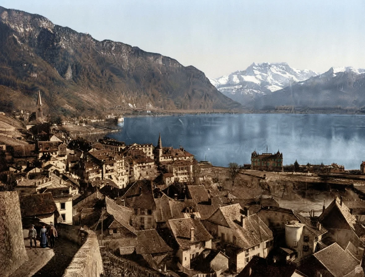 Montreux, on Lake Geneva, Mount Dent du Midi in the Distance.