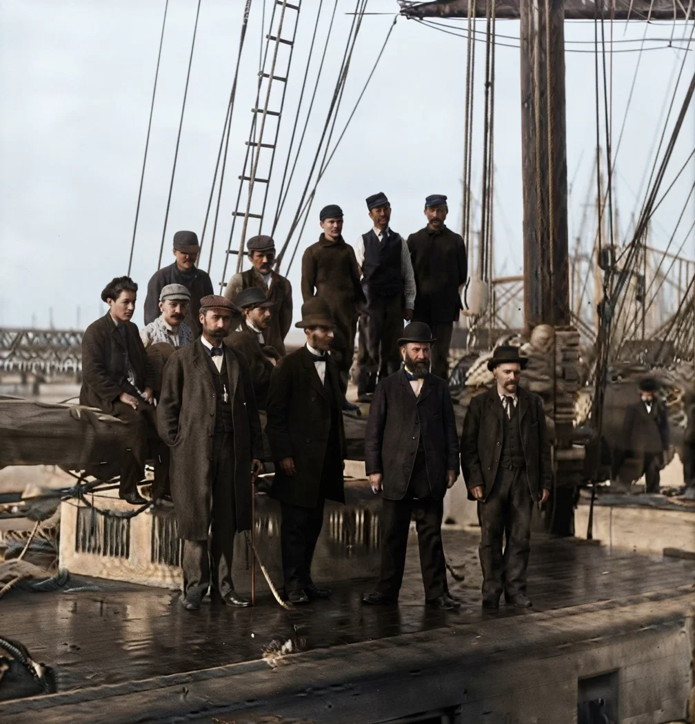 CREW AND PASSENGERS OF THE PITCAIRN READY TO SAIL.