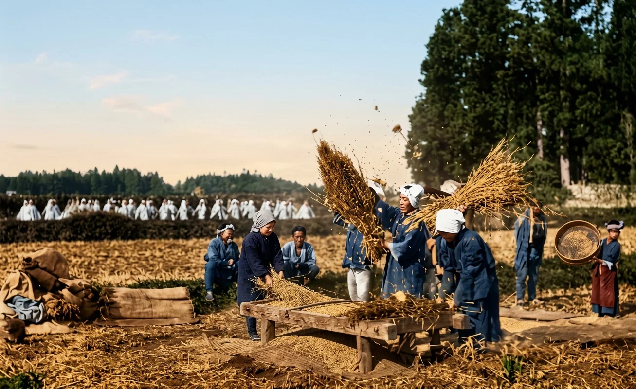 Mode of Threshing Rape, Sesame, and other Grains.