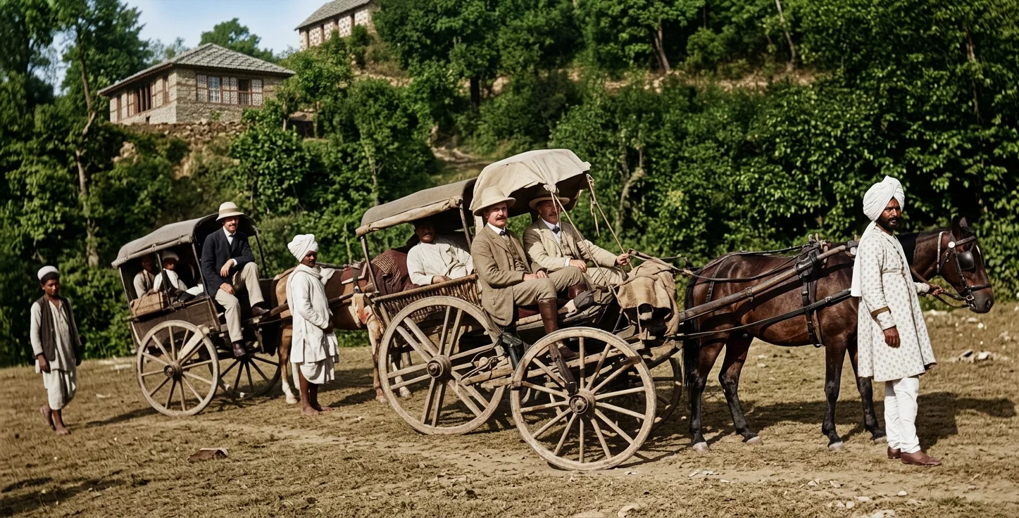 Photo by Dr. H. C. Menkel
PARTY VISITING GARHWAL SCHOOL; BRETHREN W. W. PRESCOTT AND
L. J. BURGESS ON THE CARTS