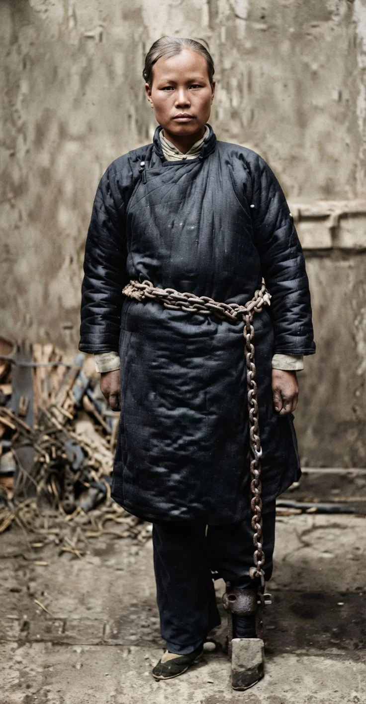 A Chinese woman chained for committing some offense