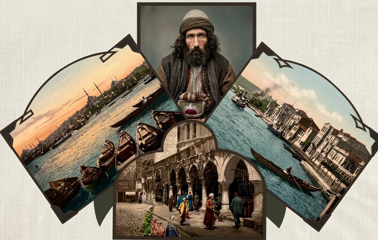 The City from the Harbor. Howling Dervish. A Turkish Bazaar. Residence of European Ministers.