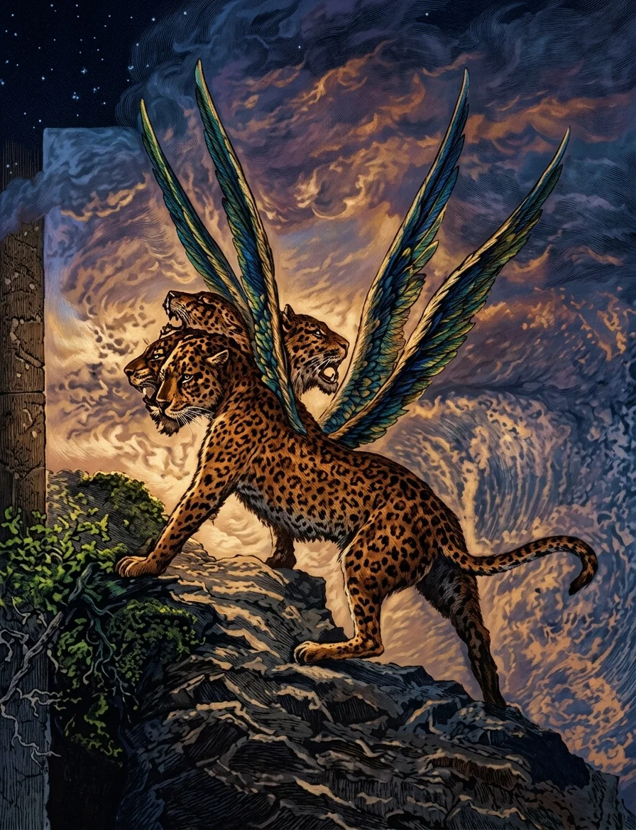 “Lo another, like a leopard, which had upon the back of it four wings of a fowl”