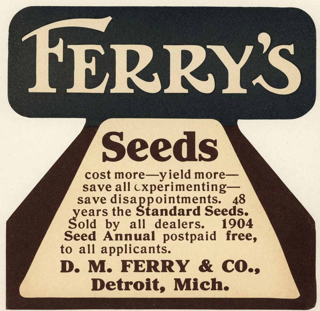 FERRY'S Seeds cost more-yield more-save all experimenting-save disappointments. 48 years the Standard Seeds. Sold by all dealers. 1904 Seed Annual postpaid free, to all applicants. D. M. FERRY & CO., Detroit, Mich.