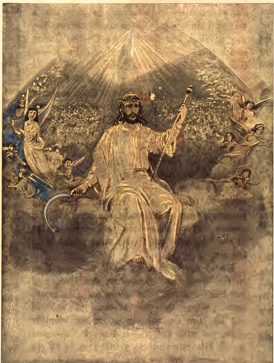 “Through the open scroll of heaven that shall fold and roll aside, We shall see the Man of Sorrows, who for love was crucified, 'Mid the untold hosts of heaven, King of Kings, and glorified.”