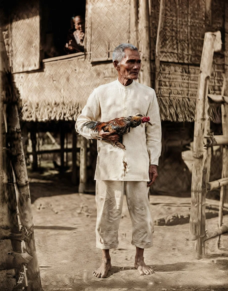 OLD MAN WITH FIGHTING COCK.