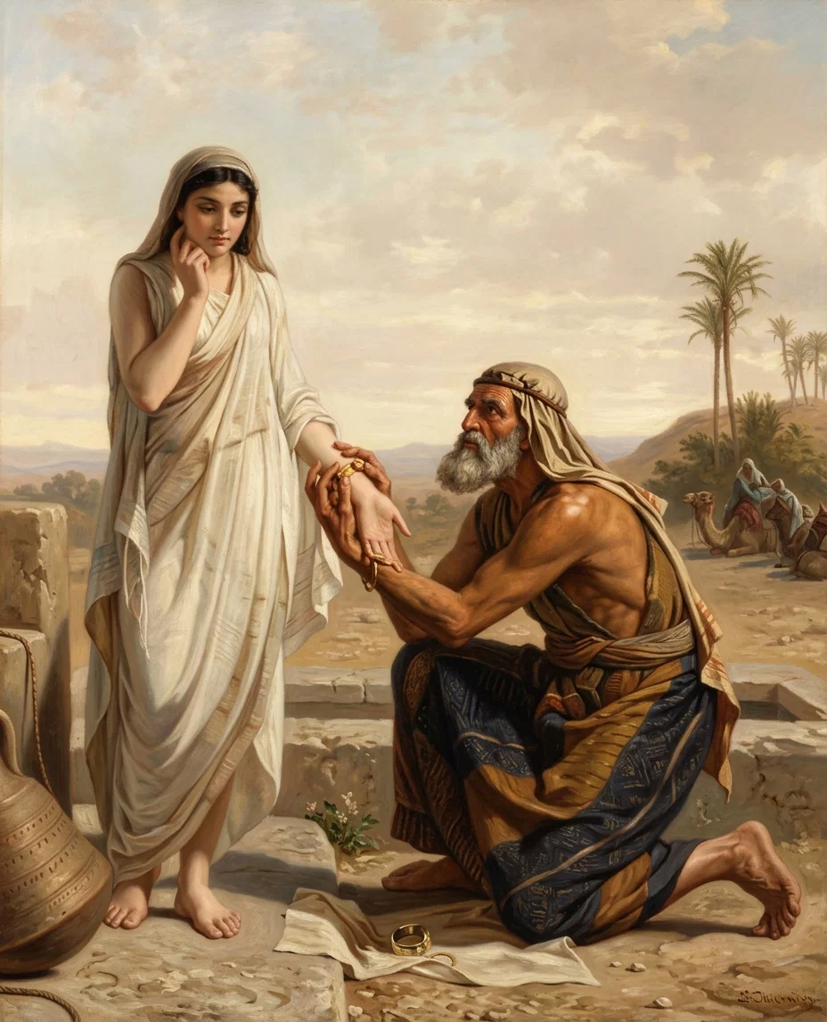 “The man took a golden ring of half a shekel weight, and two bracelets for her hands of ten shekels weight of gold; and said, Whose daughter art thou?” Gen. 24:22, 23, R.V.