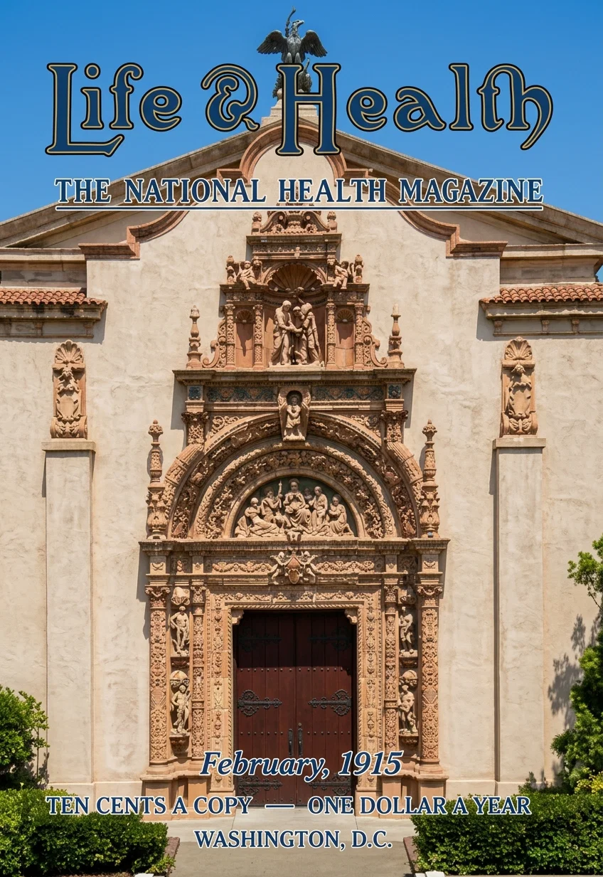 This gives a faint idea of the artistic, contrasty three-color cover design of the February “Life and Health.” This “Panama-Pacific Exposition,” “California,” “Lincoln,” “Home Cooking School,” “Food and Drug Frauds,” “What to Do First,” “Twilight Sleep,” and “Care of the Children” number is selling rapidly. Send $1.00 for 20 or $2.00 for 50 copies today.