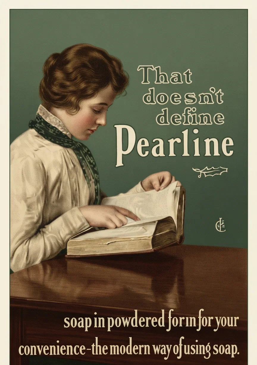Who made the Definition of Soap Powder in the Standard Dictionary? Soap Powder-Powdered Soap used in dish water and sold under various trade names. That doesn't define Pearline. "Pearline"-that's the definition of "SOAP POWDER" in one word. Condensed soap in powdered form for your convenience-the modern way of using soap.