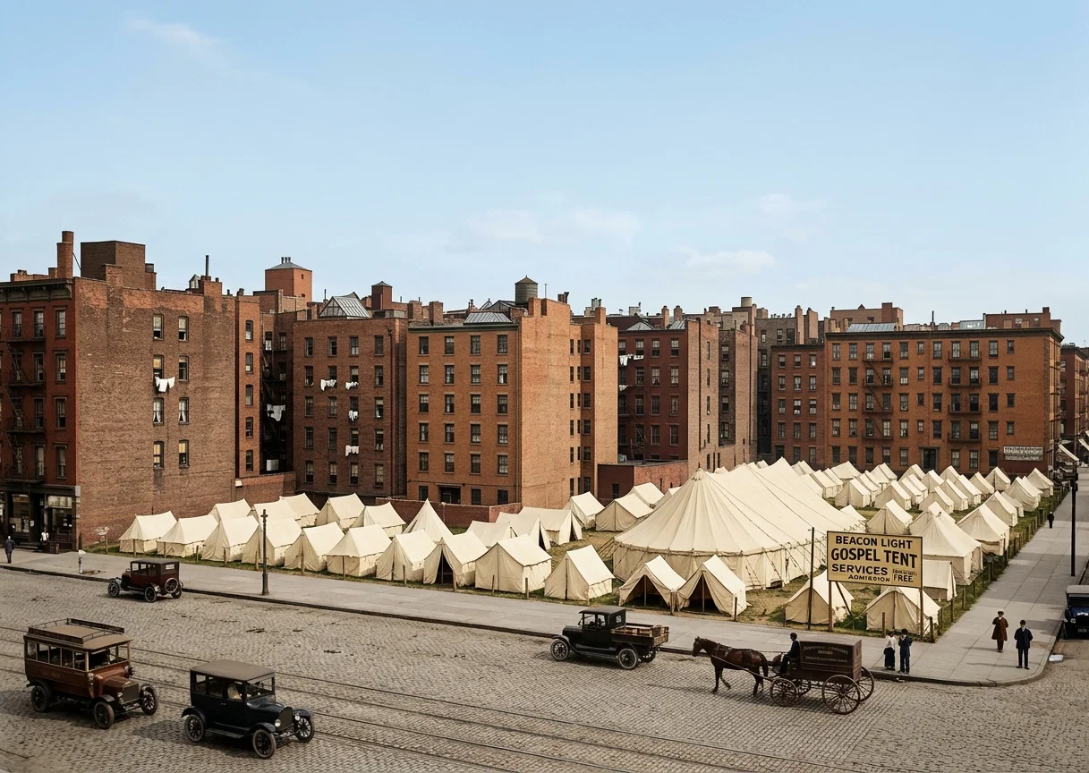 A VIEW OF THE CAMP IN NEW YORK CITY
