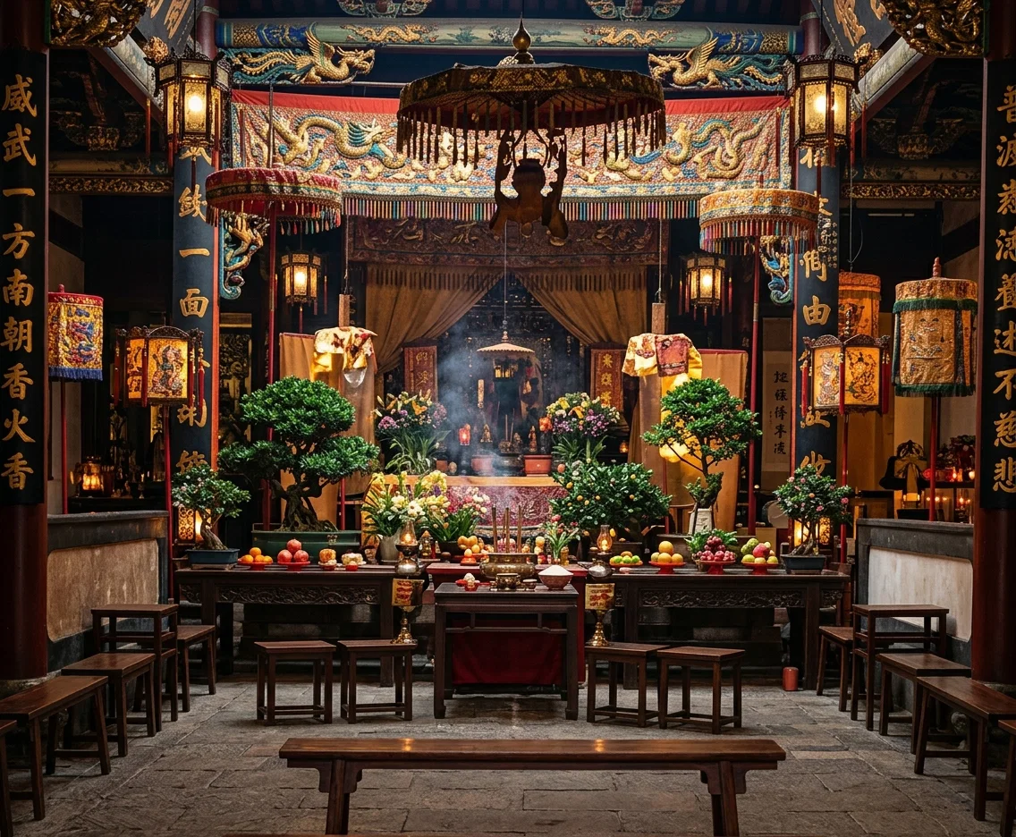 INTERIOR VIEW OF A CHINESE TEMPLE
