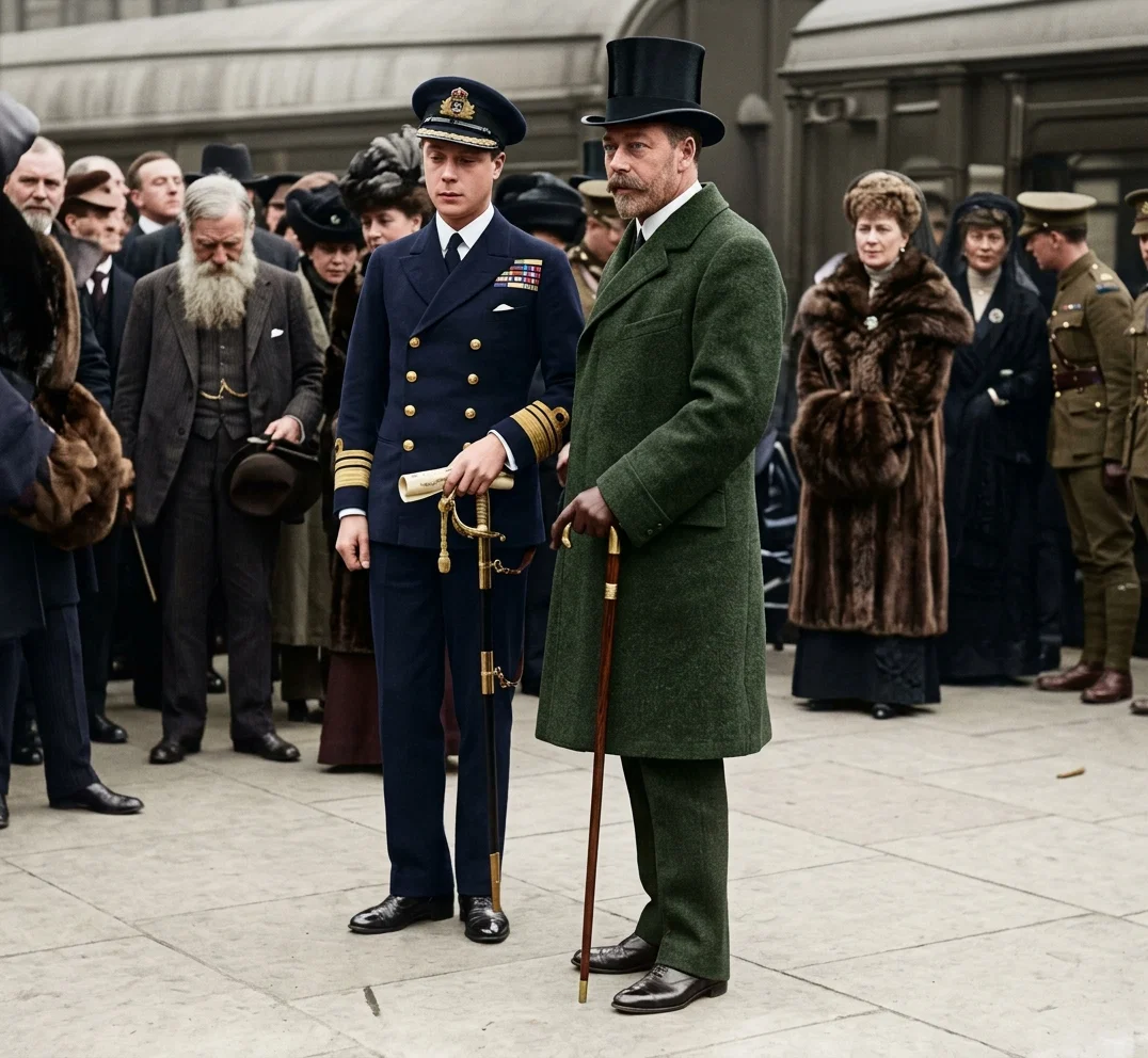 London Times
KING GEORGE BIDDING FAREWELL TO HIS AMBASSADOR SON
With Queen Mary behind the King, and Queen Alexandra immediately behind the Prince of Wales