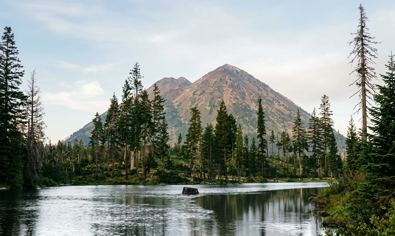 CALIFORNIA SCENERY, NO. 10.—One of the most far-famed peaks of the Sierra Nevada Mountains in California, just where that chain of mountains unites with the Cascade Range of Oregon, is Mount Shasta, lifting his cloud-piercing and snow-capped summit to the height of 14,511 feet. The Indians called the mountain Wyeka, now corrupted into Yreka, meaning “the White One.” The word is preserved in Yreka City, thirty-five miles north of the mountain. Shasta is located 330 miles north of San Francisco, fifteen miles from the Southern Pacific San Francisco and Portland Branch Railway. A good view of the mountain is obtained for miles along the railway, the best perhaps at Sissons. It has been well remarked that Shasta in the north and Whitney in the south were two grim and faithful sentinels, for centuries guarding the gold buried in California soil. The mountain is of volcanic origin, and was once active. A section of 10,000 square miles in Northern California is covered with lava, including Shasta. The two dark-colored peaks are the Black Buttes, probably half a mile high, near Mount Shasta. The region about Shasta must be a delightful one for a summer vacation. One would get plenty of pure air and water, and God seems to come nearer in His created works untouched by man.