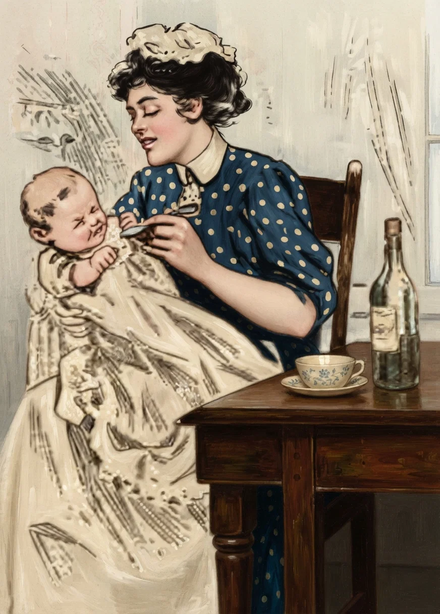 A little brandy in his milk to soothe him to sleep quickly. Alcohol is also present in the milk of nursing mothers when they use liquor to excess. Alcohol has a greater effect upon cells in proportion to their immaturity. Alcoholic mother's milk is not suited for the building up of a healthy body.