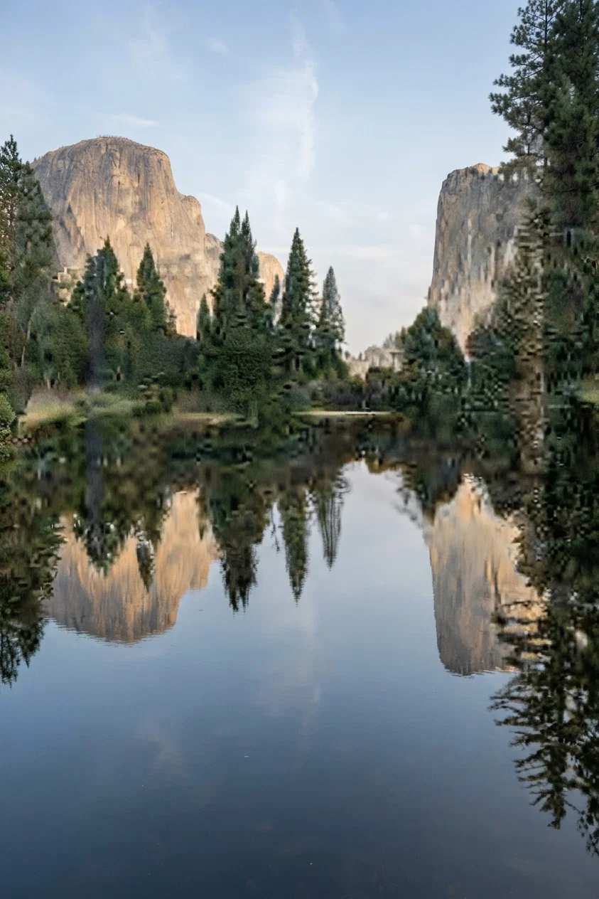 CALIFORNIA SCENERY, No. 1.—A view in Yosemite Valley. Washington Tower on the right and Half Dome on the left, reflected in Merced River. A fuller description of this wonderfully beautiful valley will be given later.