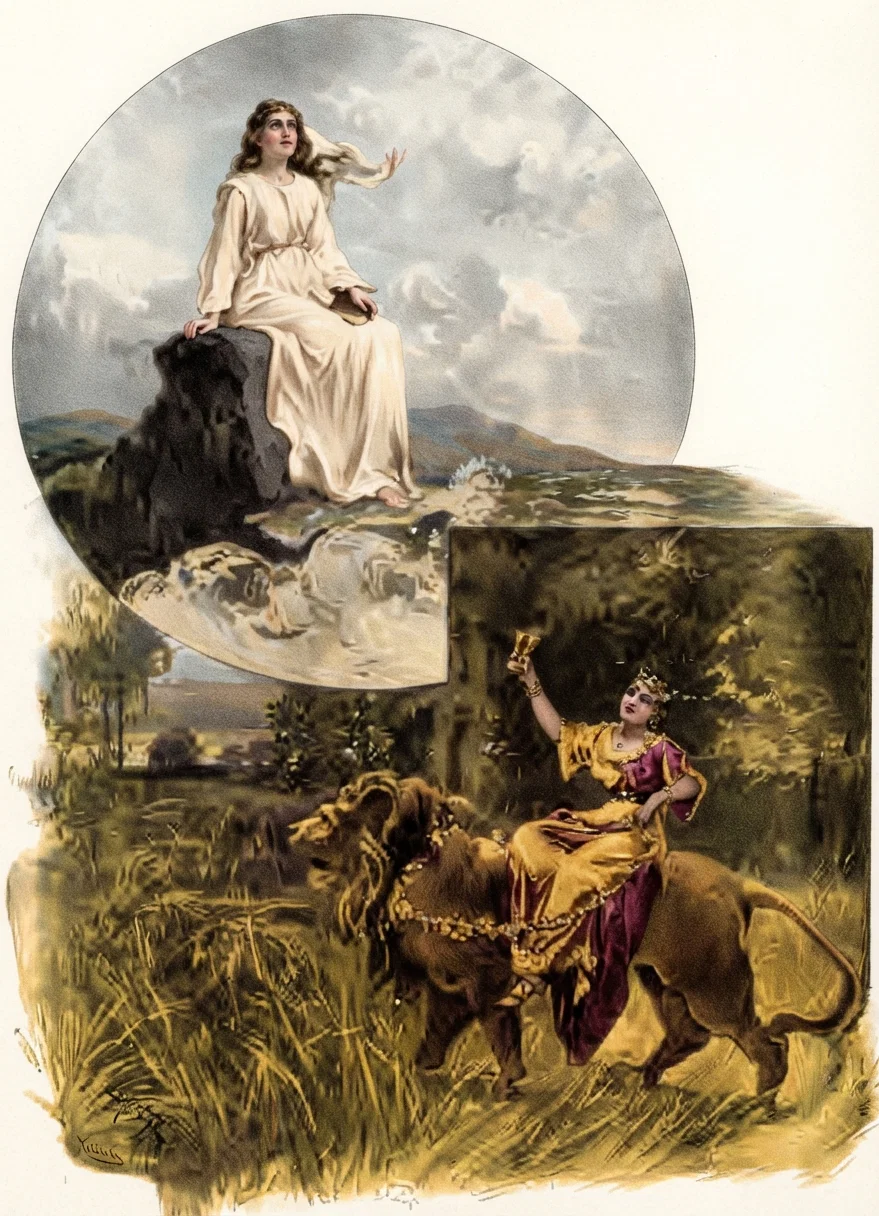 The Daughter of Zion, a comely and delicate woman. Jer. 6:2. A chaste virgin to Christ. 2 Cor. 11:2. Secure by faith on the Rock of God's Word. Acts 20:32; Luke 6:48. The Daughter of Babylon, an apostate church connected with the State; a woman supported to-day in triumph by a wild beast, which to-morrow may devour her. Revelation 17.