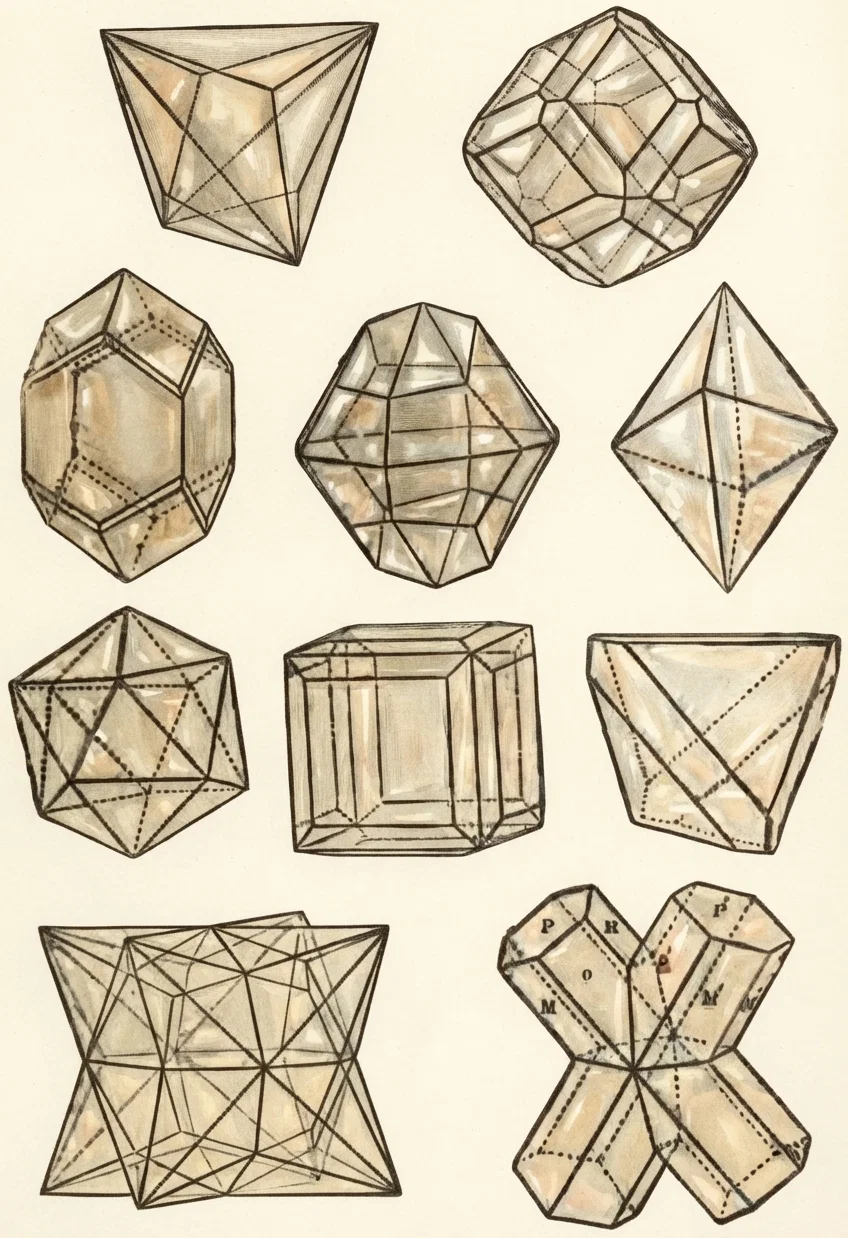 Illustrations of nature's work in the formation of crystals—typical forms and combinations.