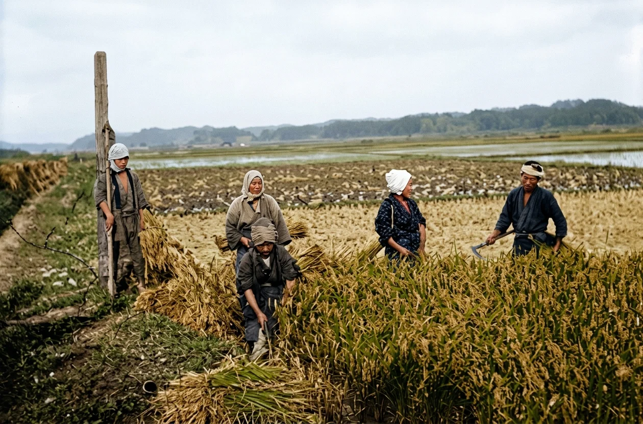 GATHERING RICE.