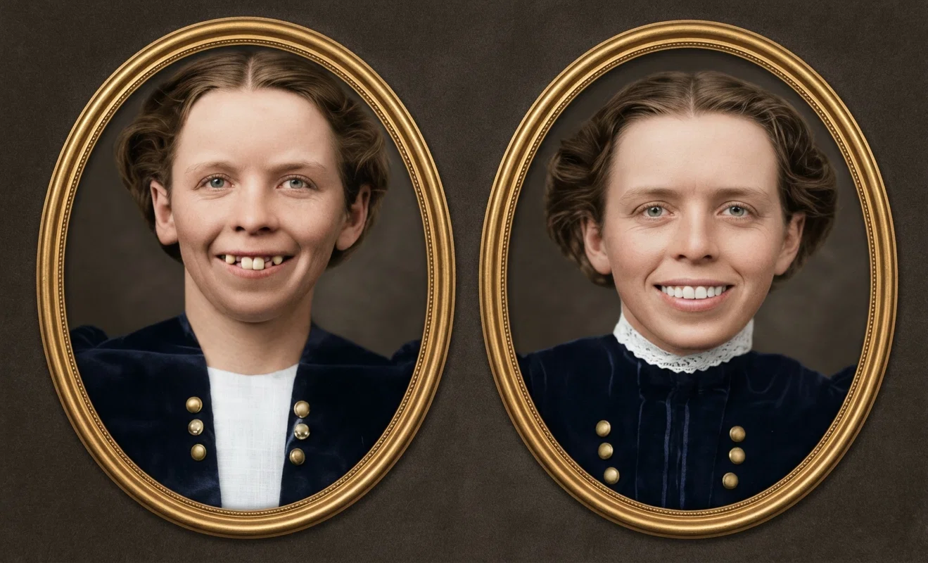 This illustration shows how the appearance as well as the value of the teeth may be improved by proper care