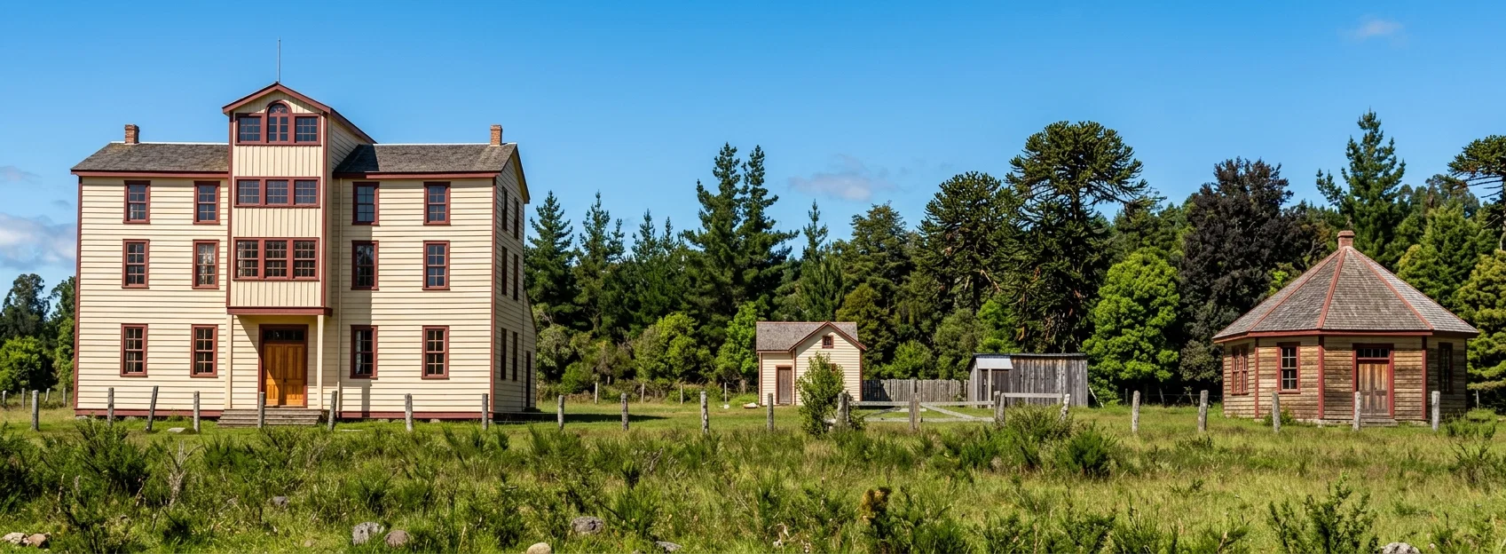 SCHOOL AT PUA, CHILE (BUILDING AT RIGHT, THE FIRST SCHOOL)