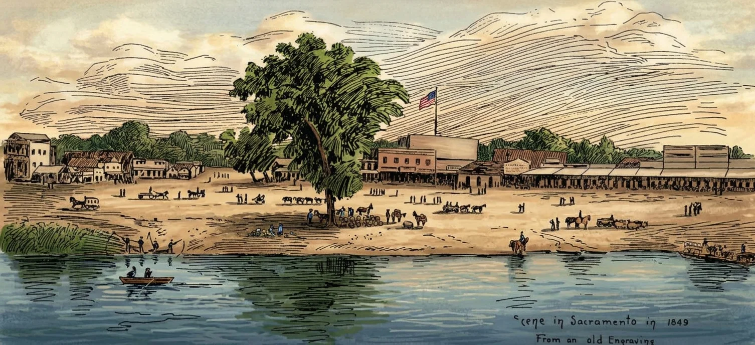 CALIFORNIA SCENERY, No. 20.—Sacramento, the now capital of California, situated in the midst of a wonderfully fertile valley, is about fifty miles northeast of San Francisco, on the Sacramento River. It is noted for its early connection with the gold discoveries of the State. Sutter's Fort, where the city now stands, was the interior point from which the northern mines were reached, being accessible to San Francisco by boat. It was laid out as a town in 1848 for General Sutter, by Lieutenant William H. Warner. Where the main part of the city now stands was then a swamp. Our illustration is a view of the “town” in 1849.