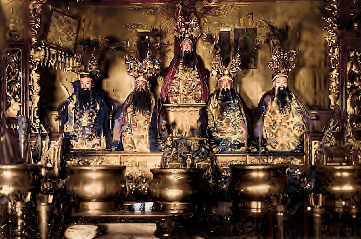 The Five Idols in the Joss Temple of Lung Gong, Chinatown, San Francisco, Cal.
