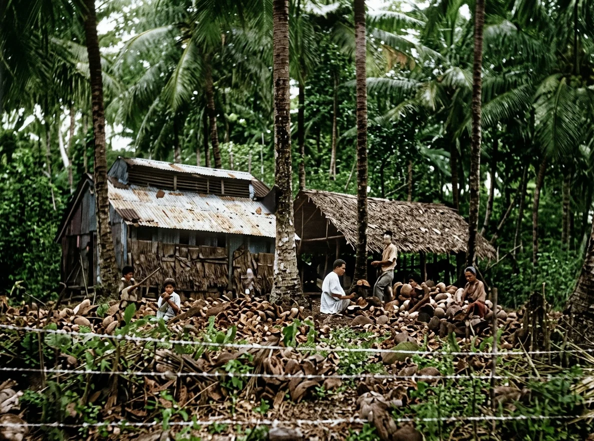 Making Copra; Scene on Industrial Farm at Avera, Raiatea.