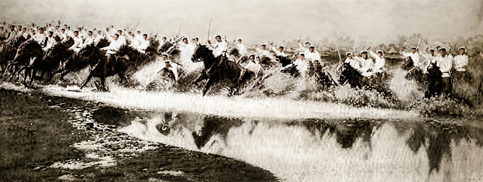 RUSSIAN CAVALRY CHARGING THROUGH THE WATER