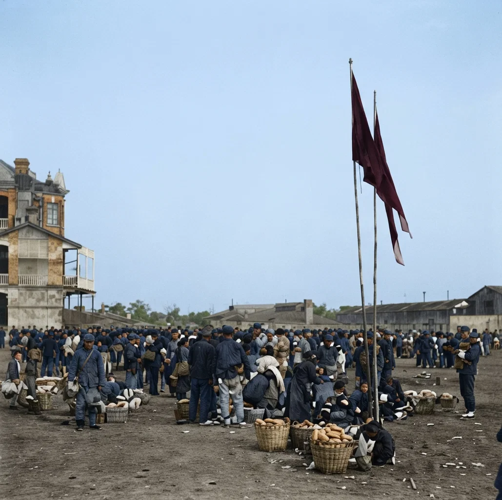 Baskets of foreign bread for the new recruits at Shanghai